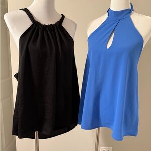 Bundle of 2 Halter Tops – Black & Blue | Open Back | Size Large